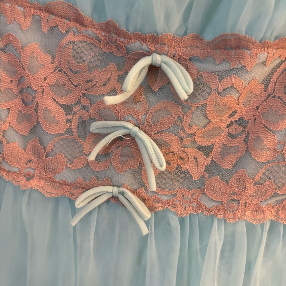 Women's Vintage Avian Light Blue Sleeveless Chiffon Nightgown Lace Sz M/L - Picture 8 of 14